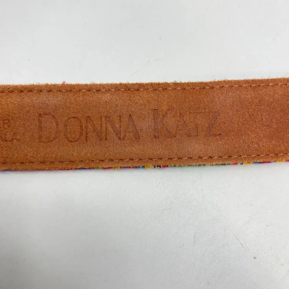 Boho Donna Katz Women's Size L Woven Colorblock Fabric & Tan Leather‎ Belt USA
